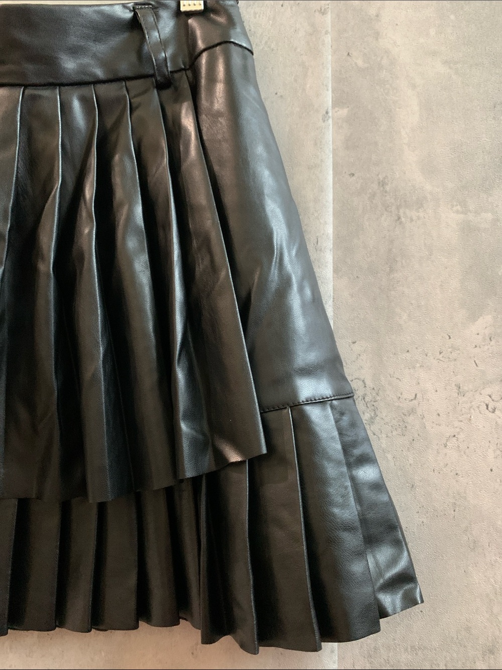 Black Pleated Vegan Leather Mini Skirt